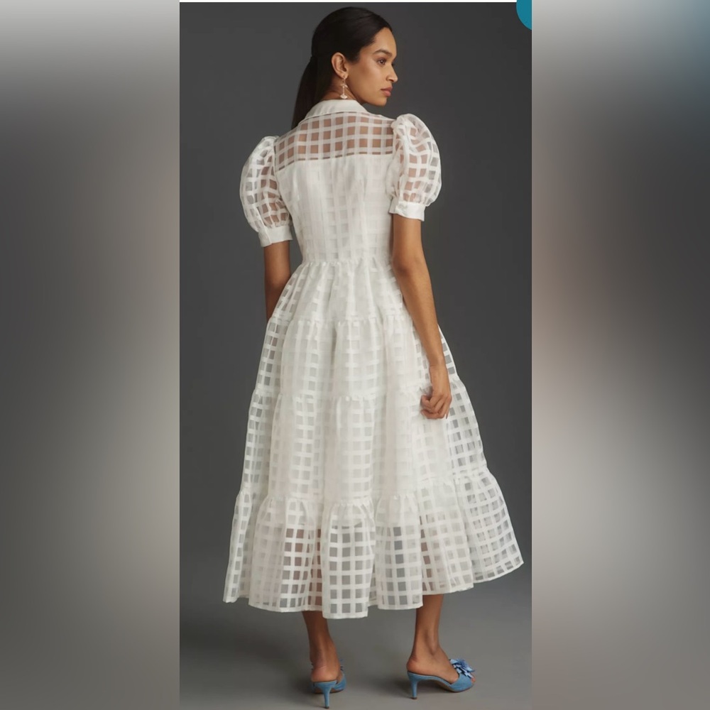 Anthropologie English Factory Organza Short-Sleeve Button-Front Midi Dress - Picture 2 of 7